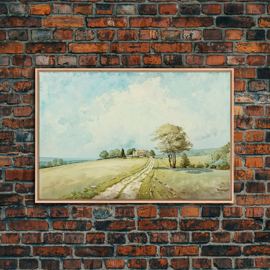 Country Roads Wall Art, Framed Canvas Print, Dirt Roads, Primitive Farmhouse Decor, Watercolor Painting, Rustic Muted Colors Wall Art