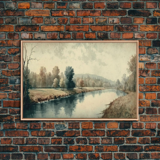 Vintage Landscape Wall Art Print, Nature Framed Large Gallery Art, Minimalist Art Ready to Hang, With Hangers, Muted Farmhouse Art