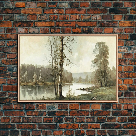 Vintage Landscape Wall Art Canvas Print, Sketch Natural Framed Large Gallery Art, Minimalist Art Ready to Hang, Framed Farmhouse Art