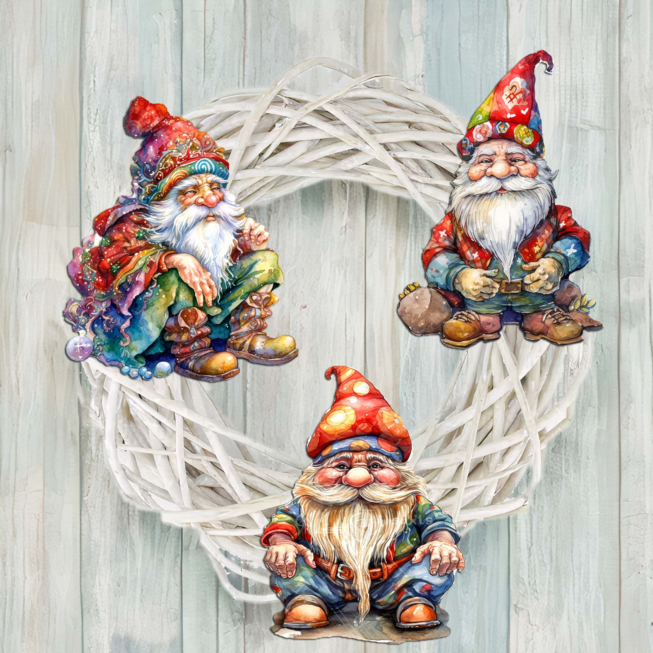 Christmas Gnomes Clip-On Eco Wood Decorative Ornaments Set of 3 by G. Debrekht - Christmas Decor - 8091031C-S3