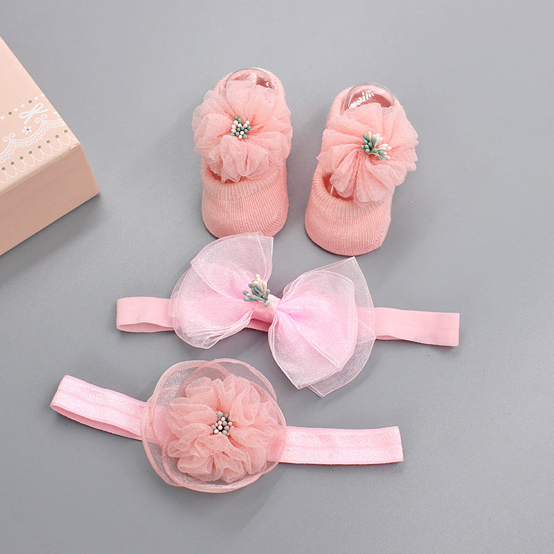 Flower Baby Girl Headband Socks Set Shoes With  Crown Bows Newborn Headbands For Girls Turban Baby Hair Accessories