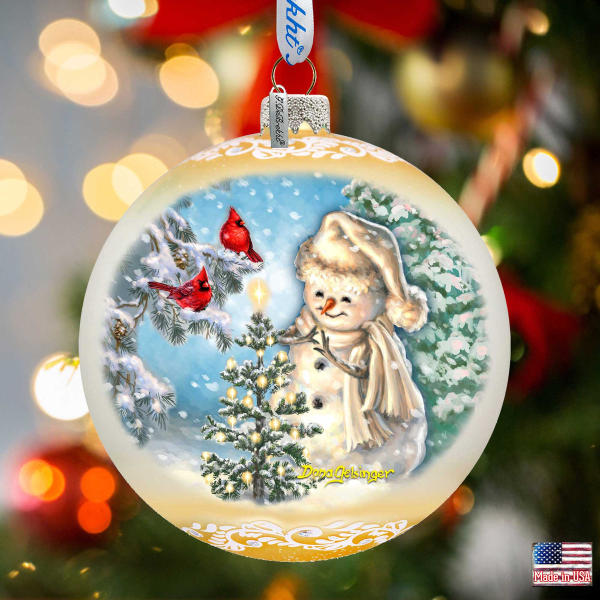 Glowing Snowman Lg Glass Ornament in Gold by Gelsinger - Christmas Decor - 73926G-DG