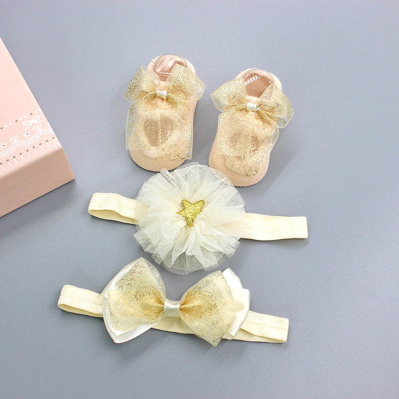 Flower Baby Girl Headband Socks Set Shoes With  Crown Bows Newborn Headbands For Girls Turban Baby Hair Accessories