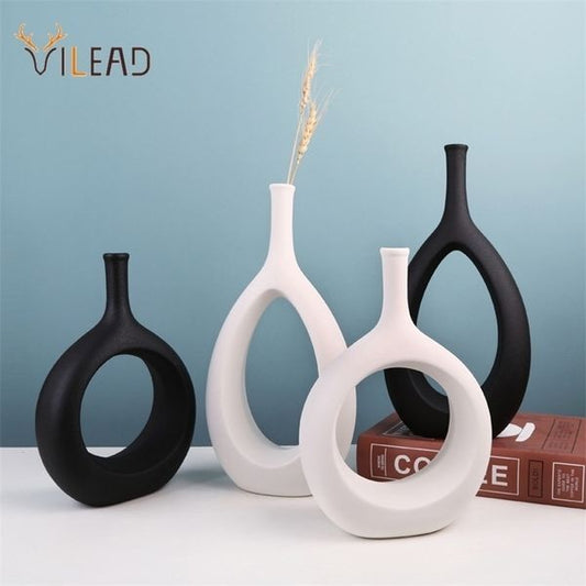 Vases VILEAD Ceramic Hollow Out Flower Vase Figurines Nordic Modern Planter Pots Living Room Desktop Interior Decorative Decorations 221108