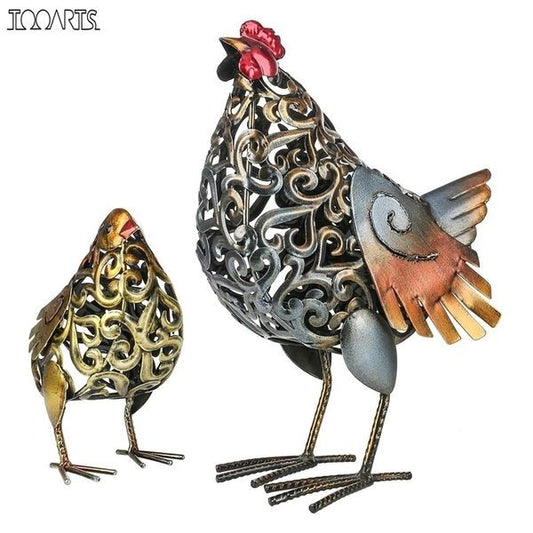 Decorative Objects Figurines Tooarts Tomfeel Carved Iron Hen Metal Sculpture Animal Artwork Garden Furnishing Home Ornament home garden 220928