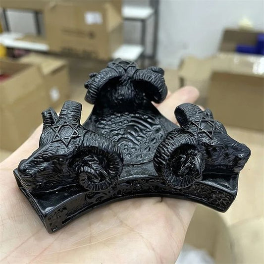 Satan Ram Horn Gothic Crow Six Pointed Star Ram Skull Statue Resin Crafts Ornaments Crystal Ball Base Home Decoration 250606