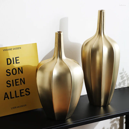 Vases Ceramic Gold Vase Decor Electroplated Ornaments Living Room Dried Flower Planter Creative Home Entrance