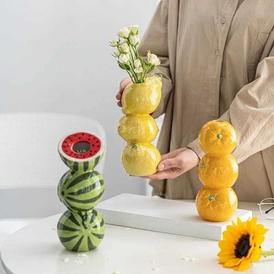 1PCS Overlapping Fruit Vase Nordic Style Three-Tier Ceramic Vase Minimst for Home Decor Desktop/Living Room Decoration C251124