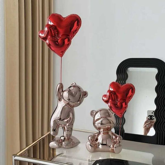 Luxury Balloon Bear Figure Cute Love Home Decor Nordic Modern Resin Animal Figurines Interior Sculpture Statue Living Decorate Gifts Y251125