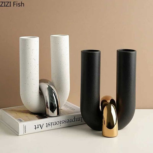 Luxury Creative U-shaped Ceramic Vase Flower Pots Desk Decoration Flowers Arrangement Porcelain Floral Vases Room Aesthetic Decor Y251125