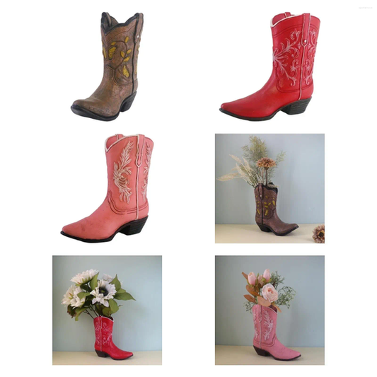 Vases Cowgirl Boot Vase Ornament Resin Planter Retro Design Decorative Figurine For Flower Arrangements Dining Table Farmhouse