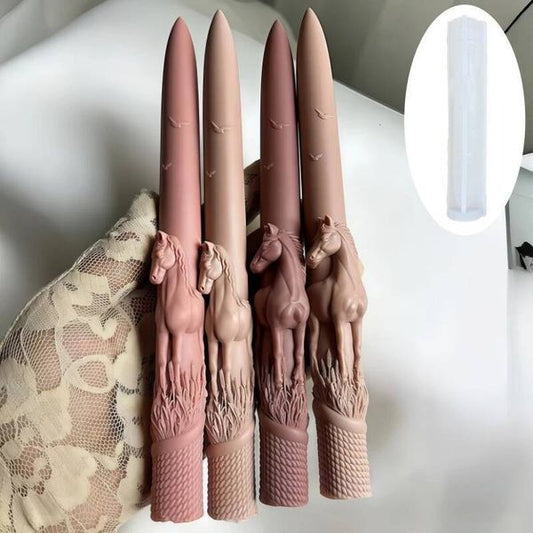 Valentine's Day Horse running on grassland pole candle silicone mold horse relief slender long cylindrical resin mould gypsum molds ddmySat