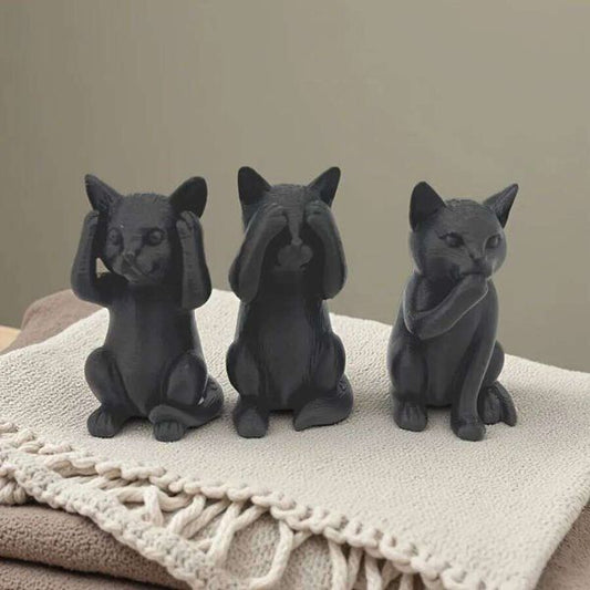 3 Minimalist Three-Wisdom Wise Ornaments Listen, See, Speak, Smell Not Evil but See Playful Cat-Shaped Sculptures, Perfect Decoratio 26L0202