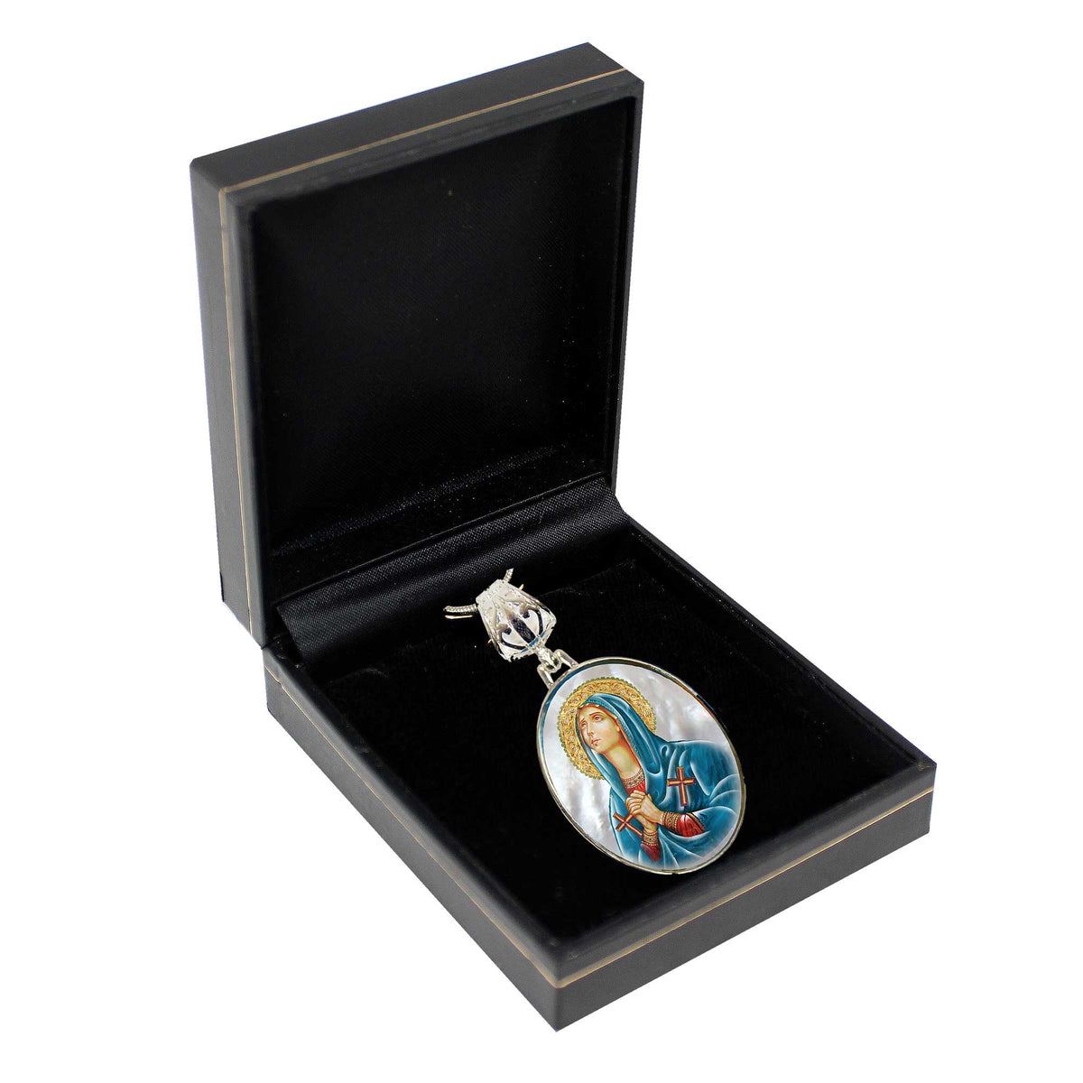 Mother of God Praying Silver Plated Mother of Pearl Necklace - 43014