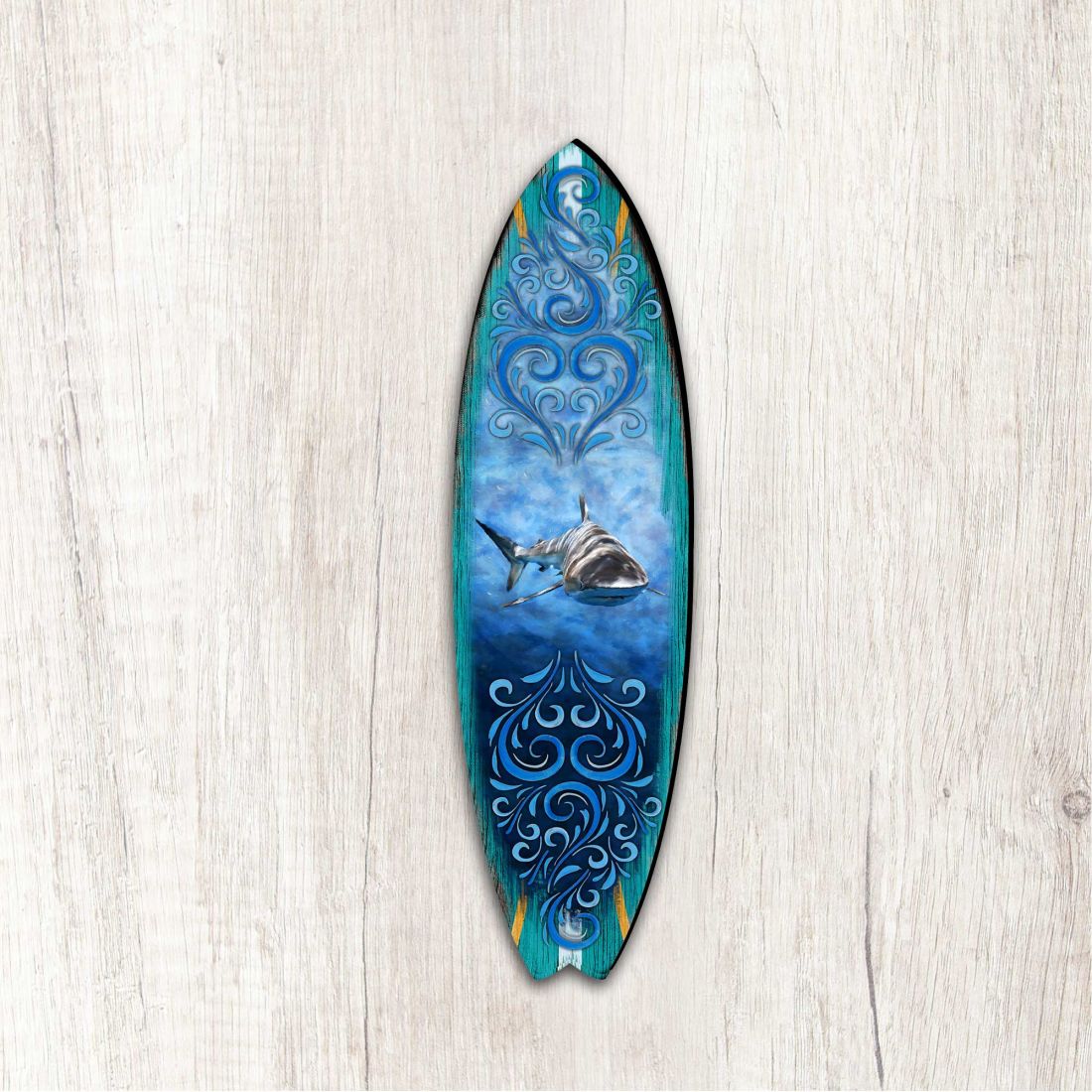 Shark Surfboard Coastal Outdoor Decor Large Ornament by G. DeBrekht - Coastal Holiday Decor - 8490104MS