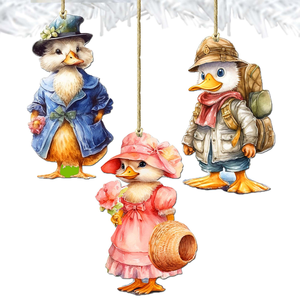 Easter Ducks Decorative Eco Wood Ornaments Set of 3 by G. Debrekht - Easter Decor - 8091043-S3