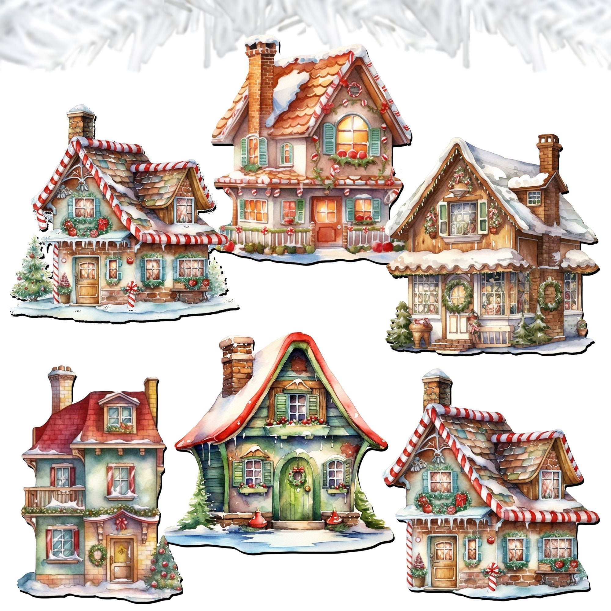 Dream Houses Clip-On Eco Wood Decorative Ornaments Set of 6 by G. Debrekht - Christmas Decor - 8090029C-S6