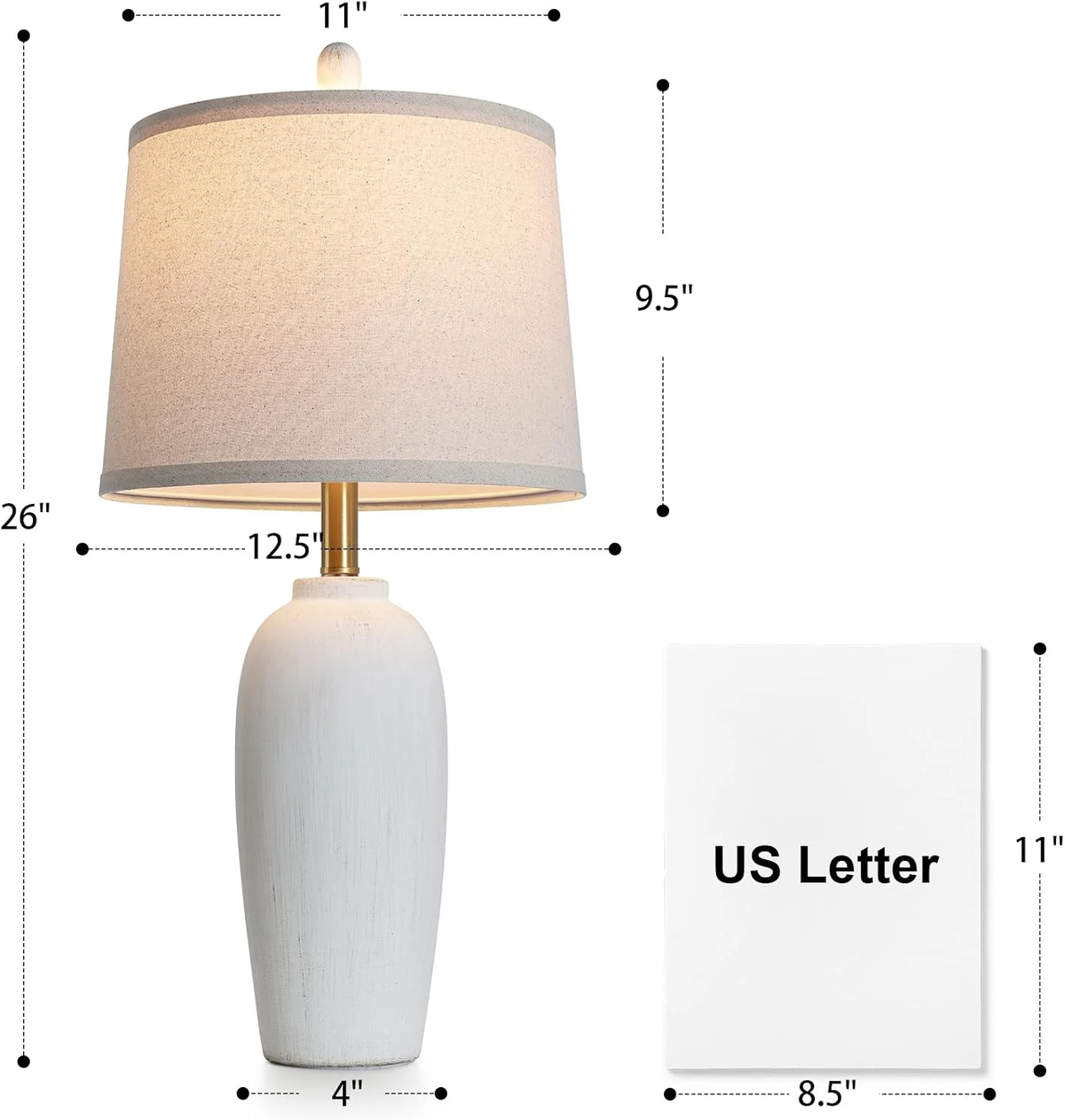 26 Inch Farmhouse Ceramic Jar Table Lamps Set of 2, Bedside Lamps