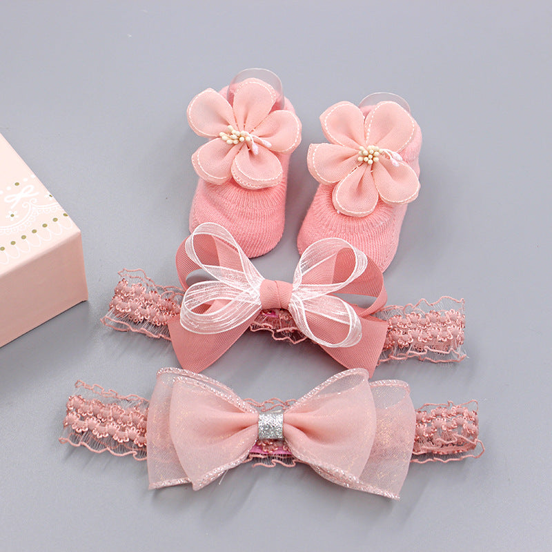 Flower Baby Girl Headband Socks Set Shoes With  Crown Bows Newborn Headbands For Girls Turban Baby Hair Accessories