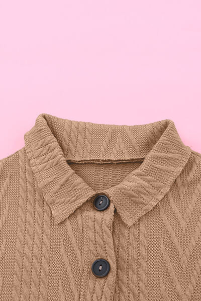 Retro Camel Full Size Drop Shoulder Jacket With Button-Up Design Women Jacket