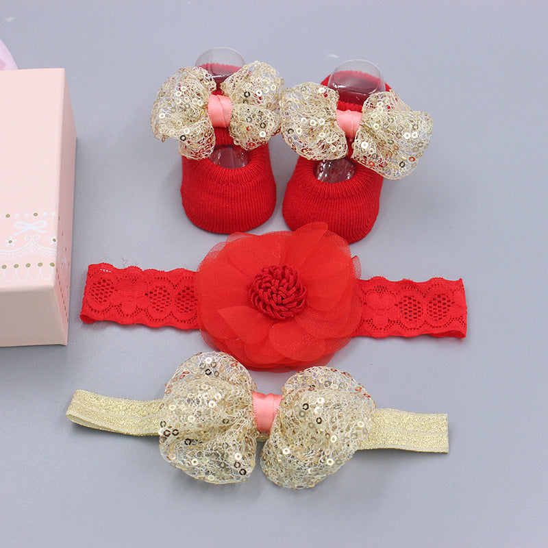 Flower Baby Girl Headband Socks Set Shoes With  Crown Bows Newborn Headbands For Girls Turban Baby Hair Accessories