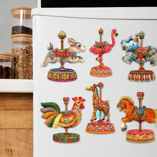Carousel Decorative Eco Wood Magnets Set of 6 by G. Debrekht - Christmas Décor - 8090137G-S6