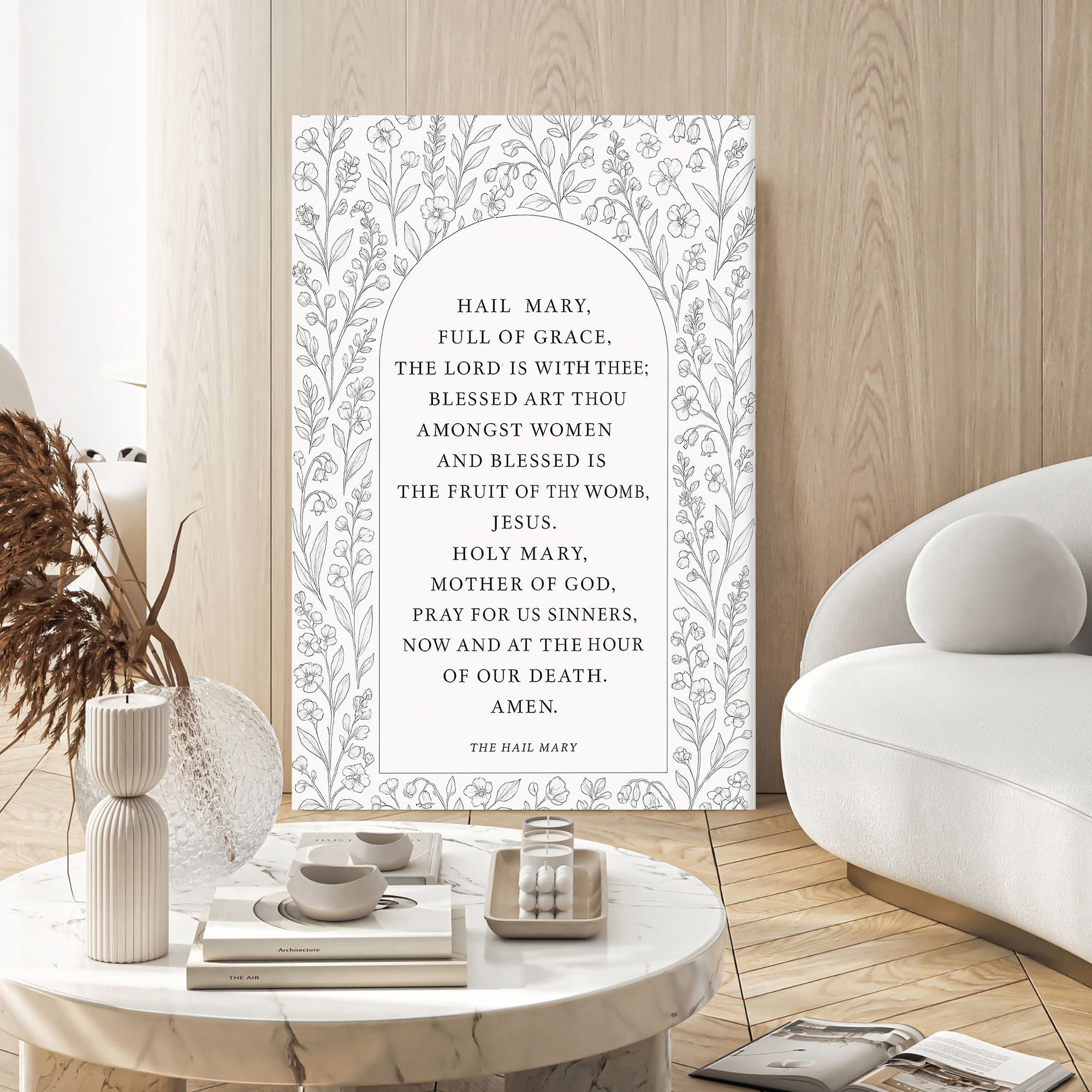Canvas wall art featuring The Hail Mary Faith Sign III by Tailored Canvases with religious-themed design and vibrant colors.