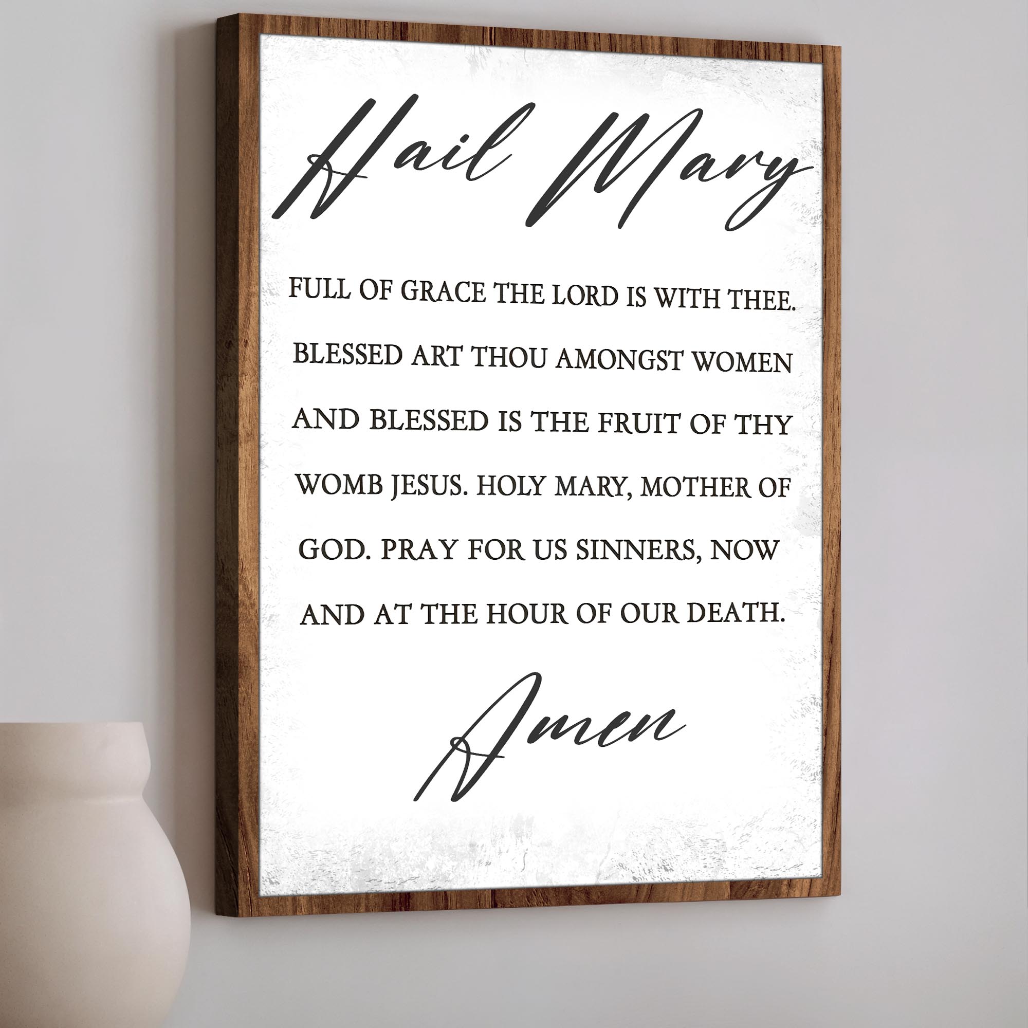 Canvas wall art featuring "The Hail Mary" faith sign with elegant lettering, designed by Tailored Canvases.