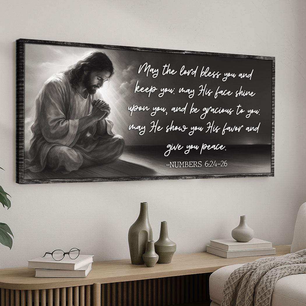 Canvas faith sign featuring Numbers 6:24-26 with "May the Lord bless you" message, designed by Tailored Canvases.