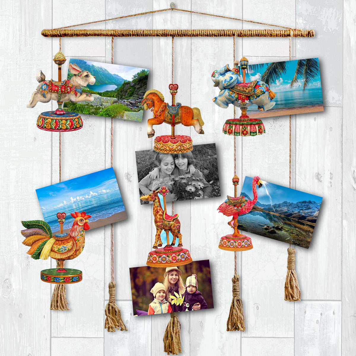 Carousel Clip-On Eco Wood Decorative Ornaments Set of 6 by G. Debrekht - Christmas Decor - 8090137C-S6