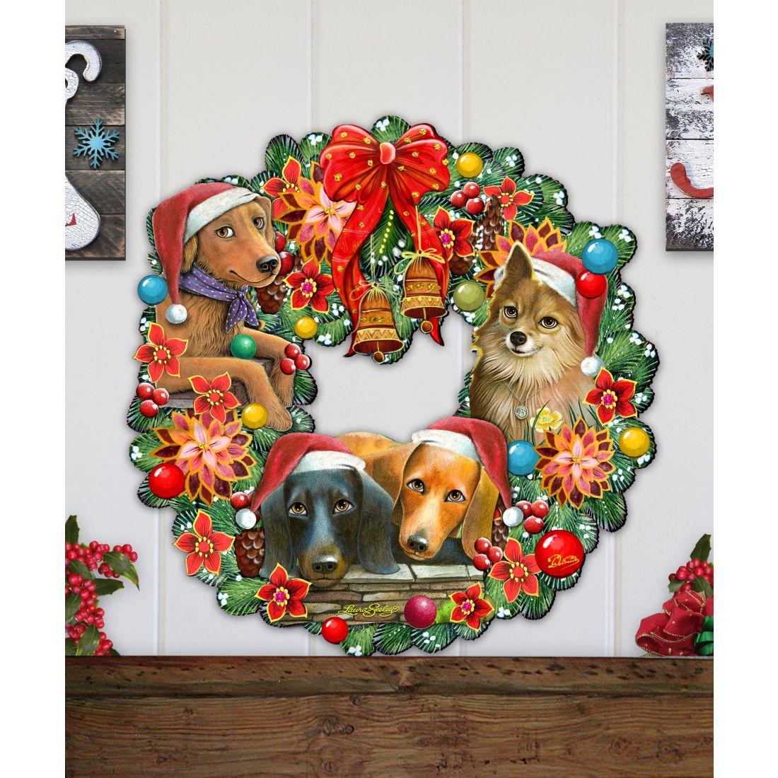 Christmas Friends Puppy Door Wreath by G. DeBrekht and L. Seeley - Pets Dog and Cats Decor - 8185307-6H-SL