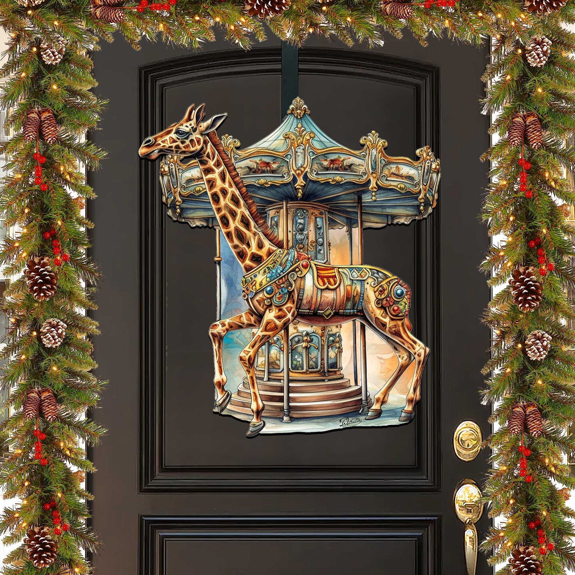 Carousel Giraffe Holiday Door Decor  by G. Debrekht - Christmas Decor - 8611028H
