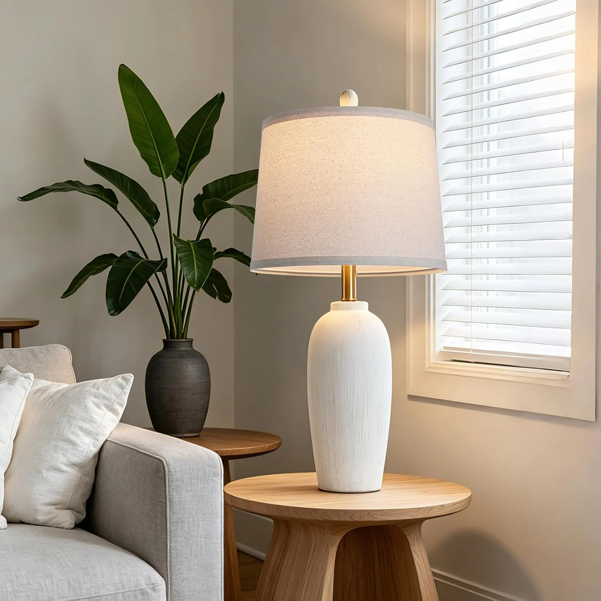 26 Inch Farmhouse Ceramic Jar Table Lamps Set of 2, Bedside Lamps