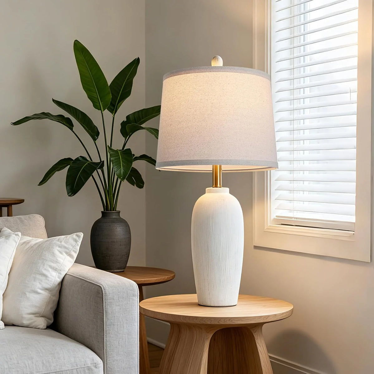 26 Inch Farmhouse Ceramic Jar Table Lamps Set of 2, Bedside Lamps