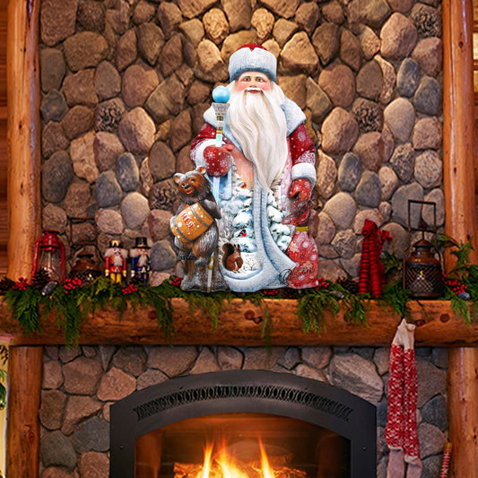 Santa and a Honey Bear Door Decor by G. DeBrekht - Christmas Santa Snowman Decor - 8128811H