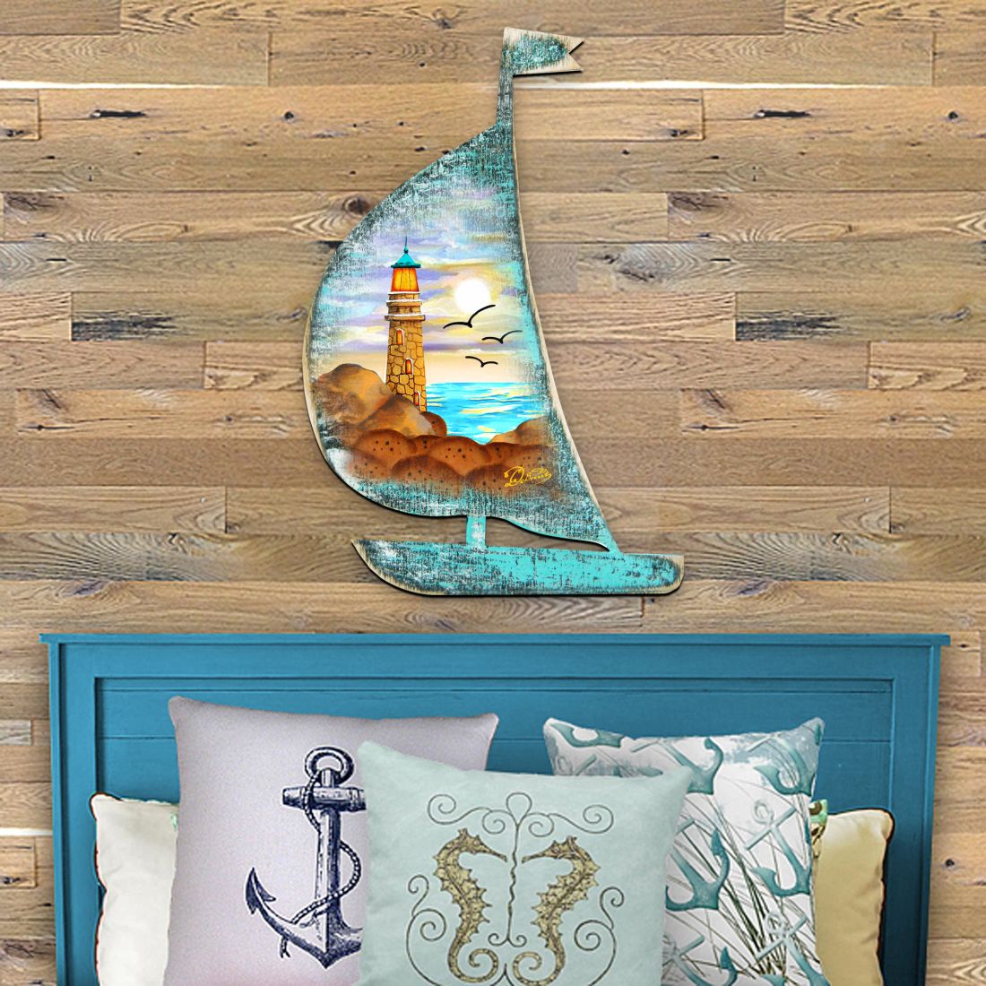 Lighthouse Boat Decorative Door Decor by G. DeBrekht - Coastal Holiday Decor - 8198524H