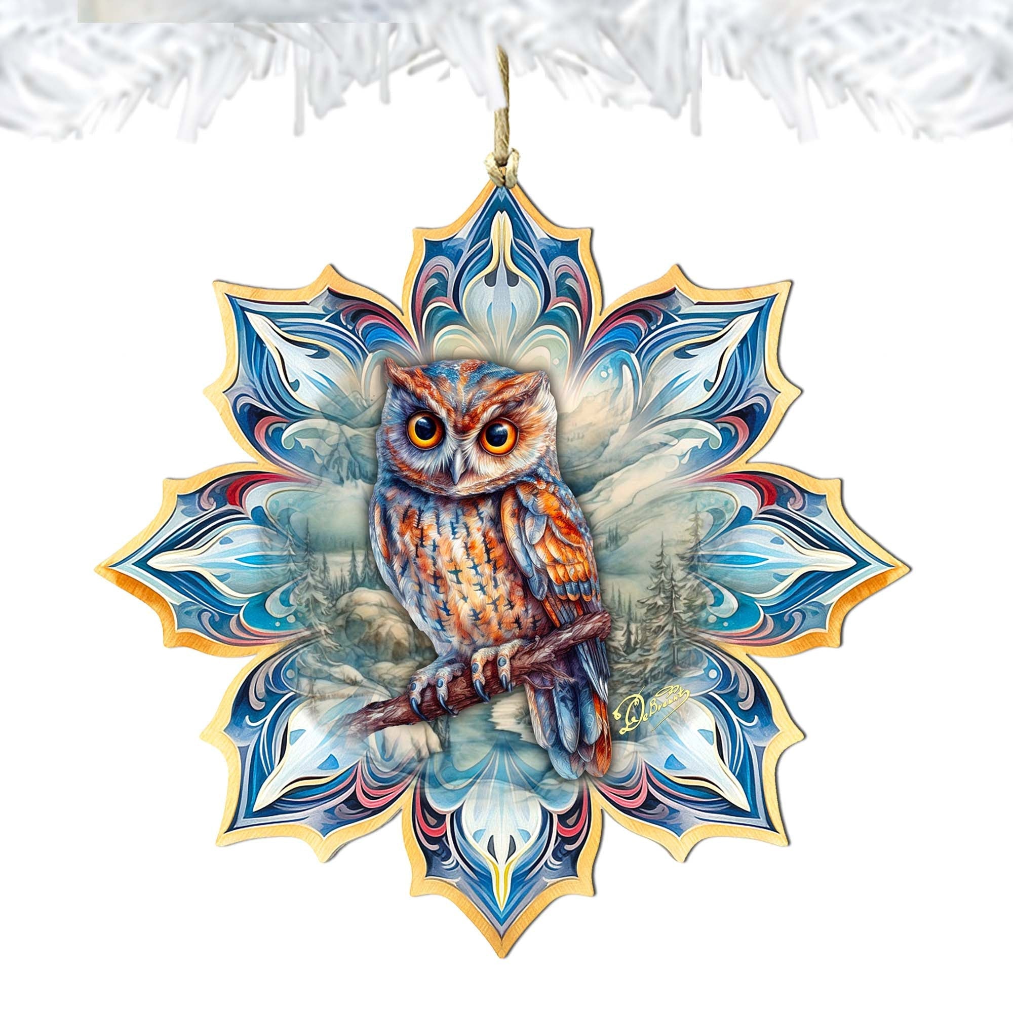 Great Horned Owl Snowflake Wooden Ornaments by G. Debrekht - Nature Wildlife Decor - 8688436