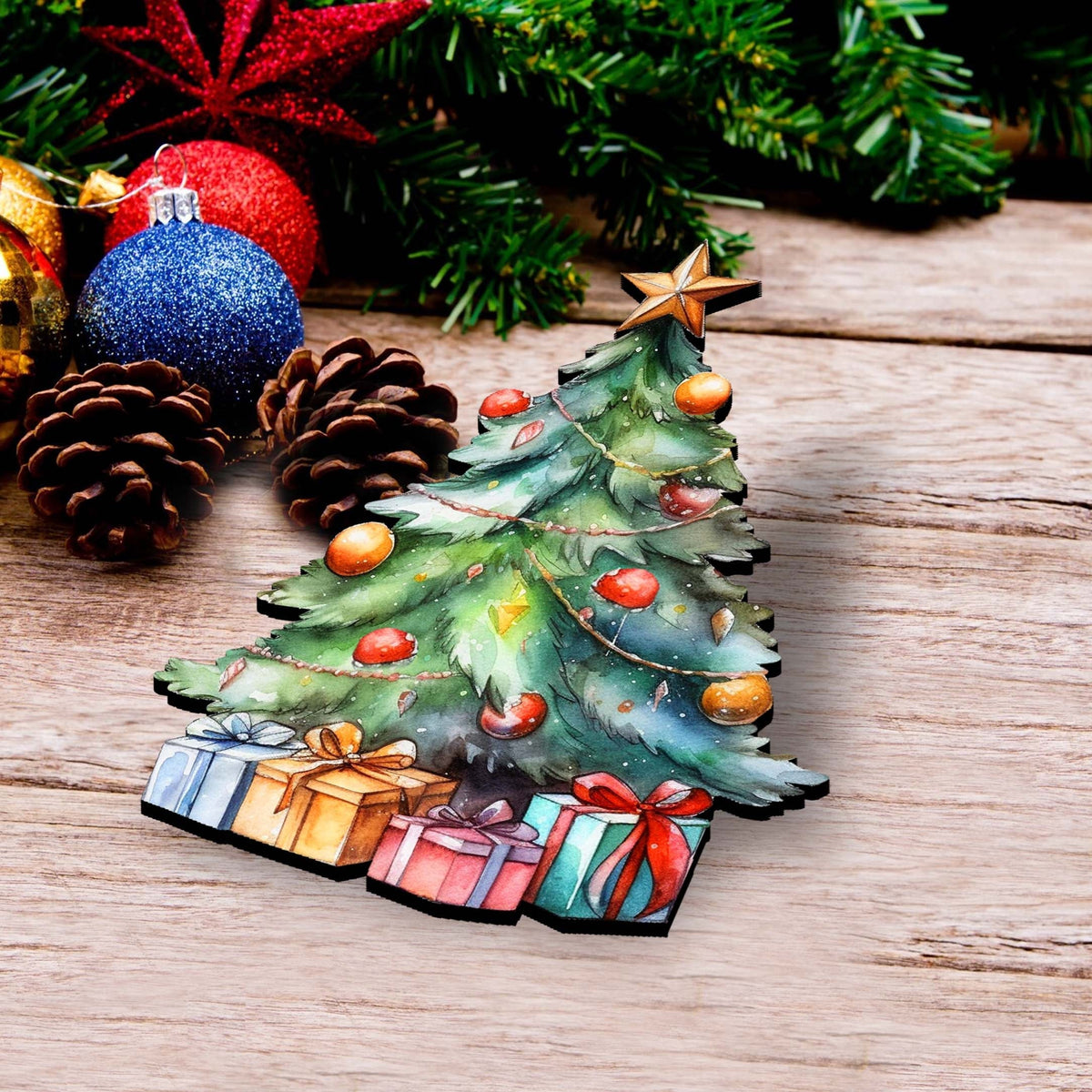 Christmas Tree Clip-On Eco Wood Decorative Ornaments Set of 3 by G. Debrekht - Christmas Decor - 8091044C-S3