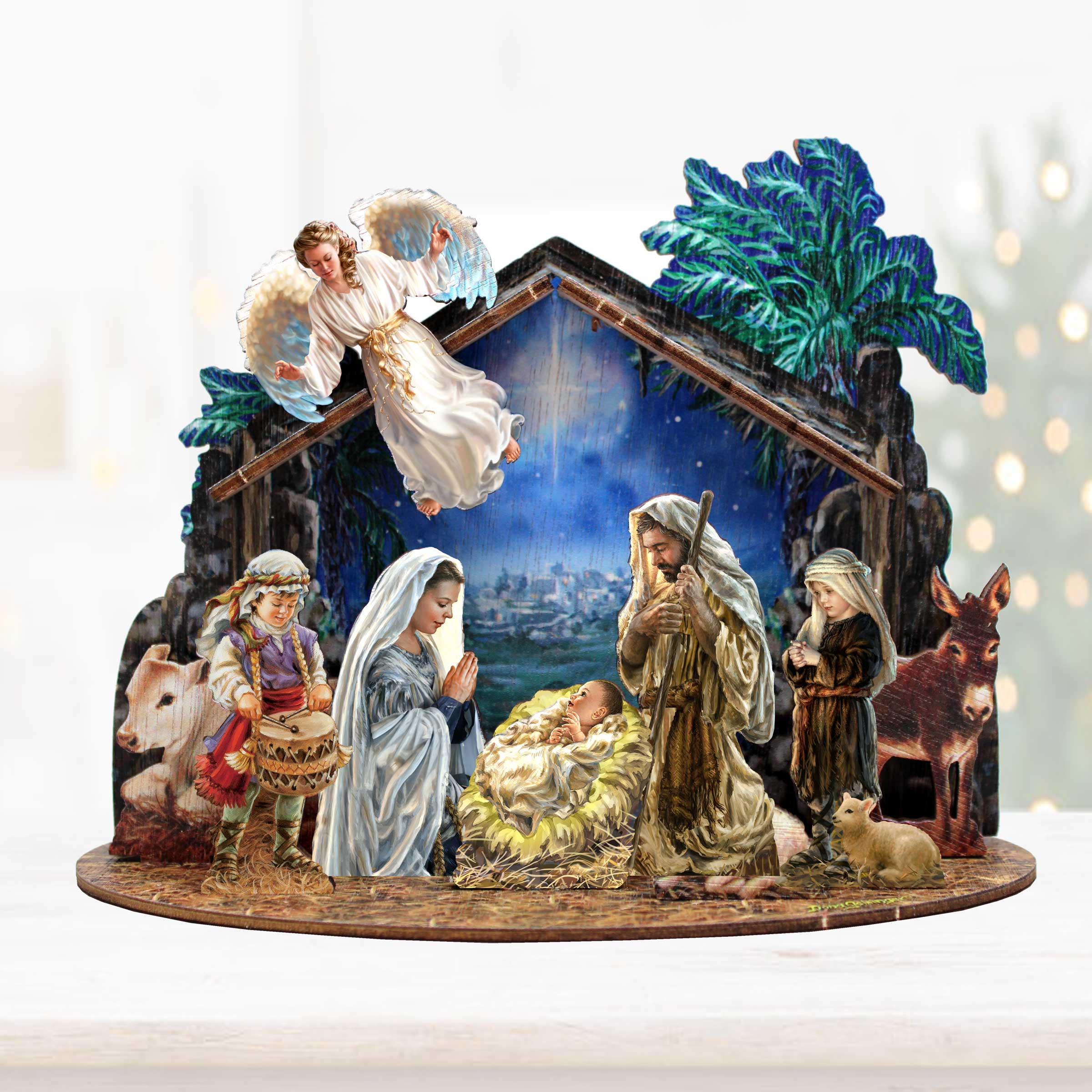 Nativity with Angel Decorative Village Eco Wood Set by D. Gelsinger Nativity Holiday Decor - 852760