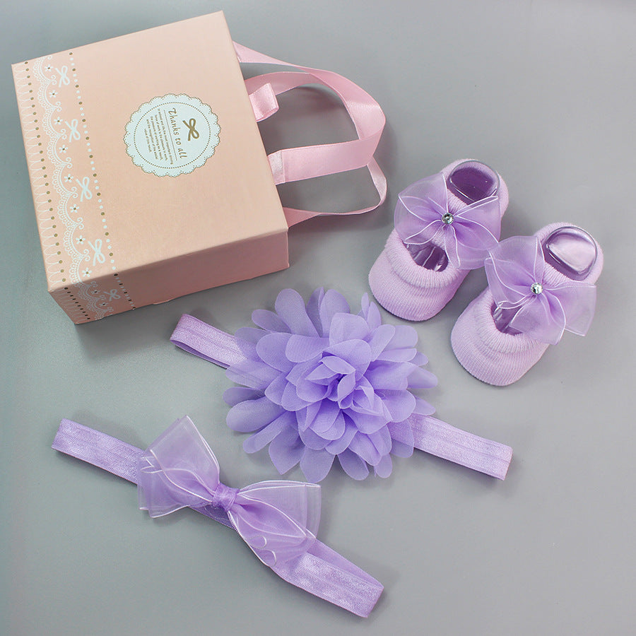 Flower Baby Girl Headband Socks Set Shoes With  Crown Bows Newborn Headbands For Girls Turban Baby Hair Accessories
