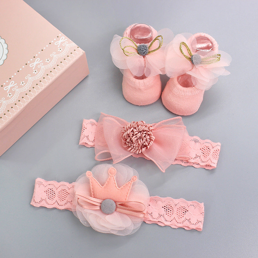 Flower Baby Girl Headband Socks Set Shoes With  Crown Bows Newborn Headbands For Girls Turban Baby Hair Accessories