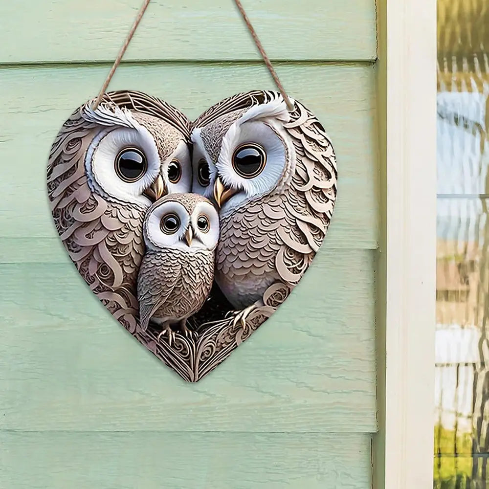 Retro Wooden Owl Doorplate Family Hanging Decor