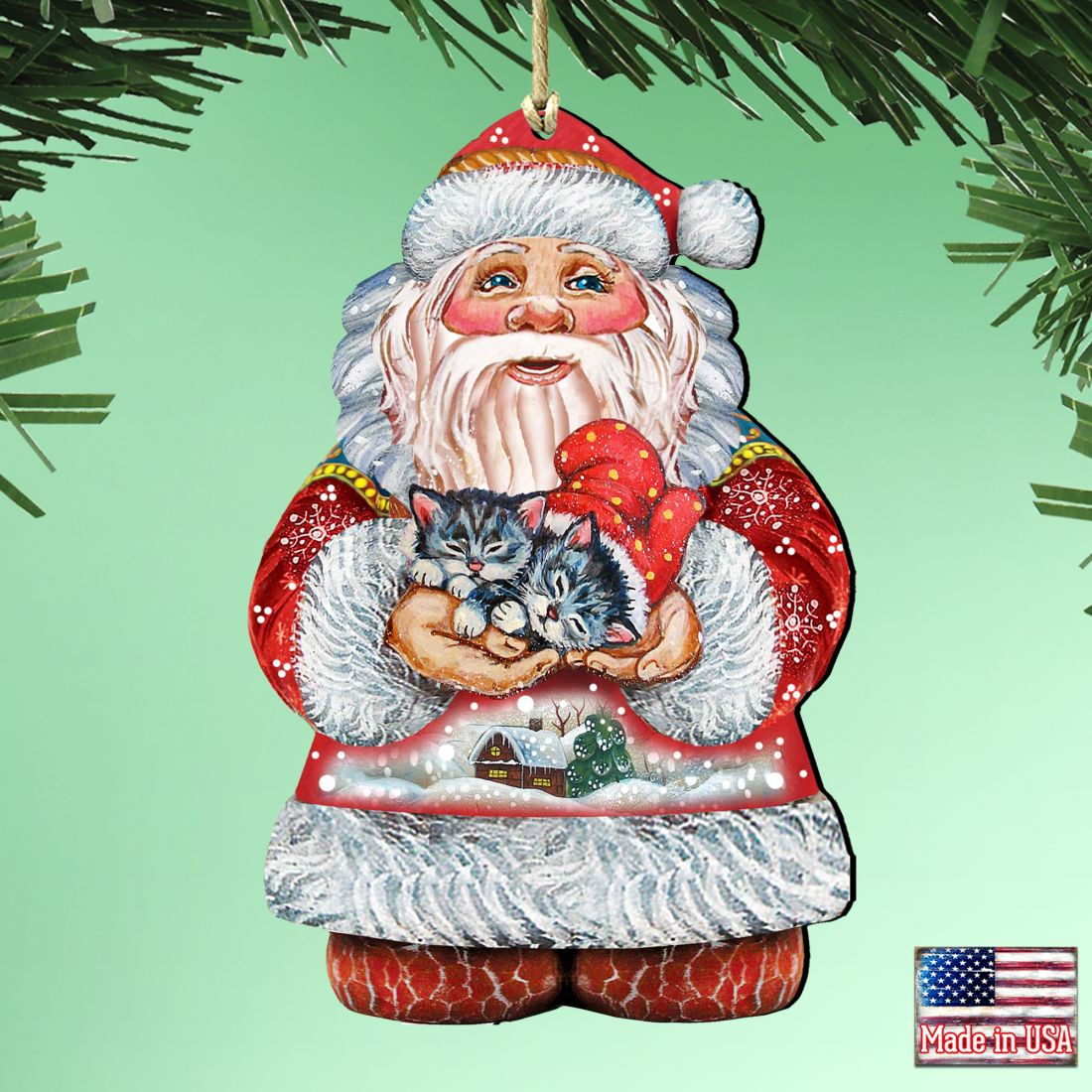 Santa with Matreshka Wooden Ornaments by G. DeBrekht - Christmas Santa Snowman Decor - 8117809