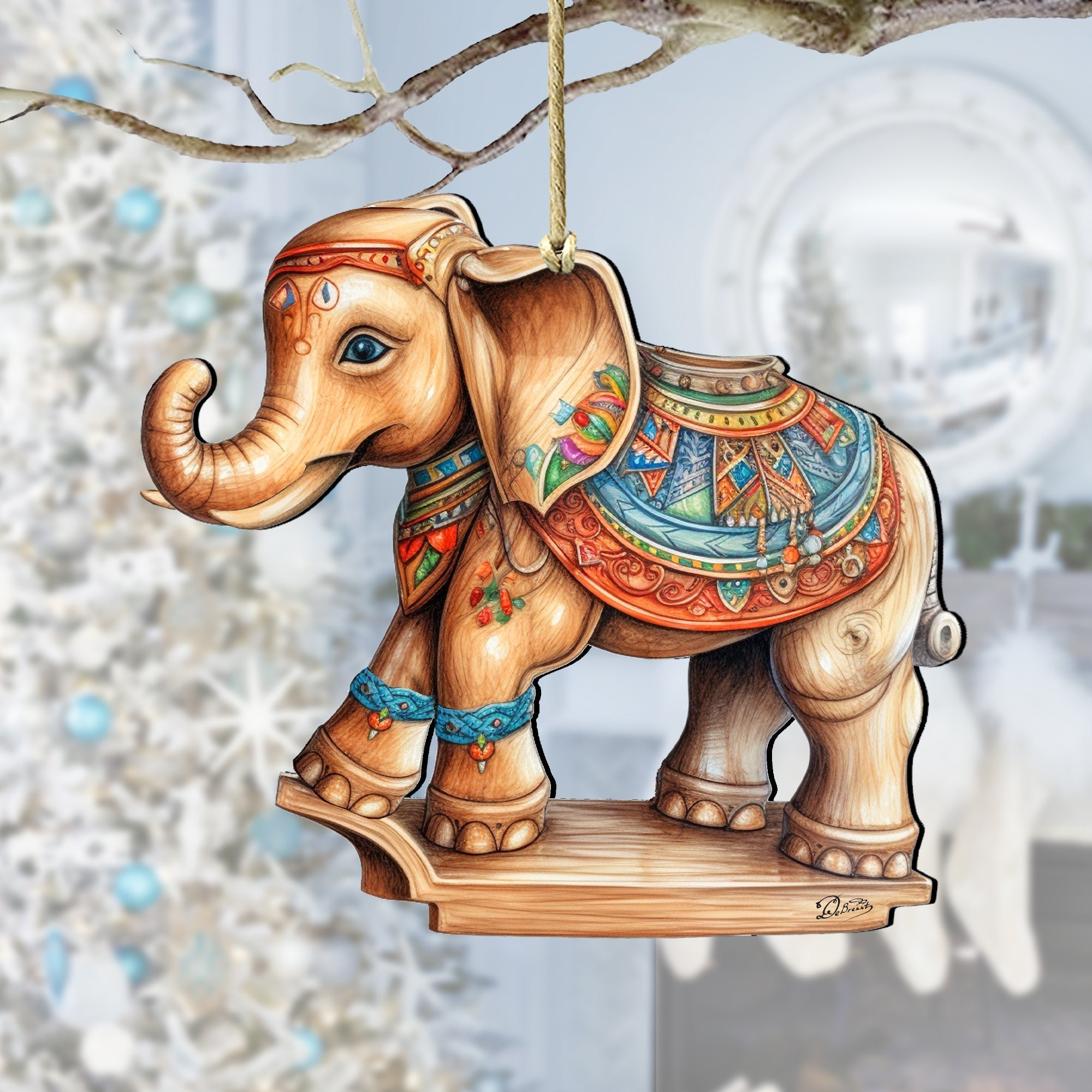 Carousel Elephant Wooden Ornaments by G. Debrekht - Christmas Decor - 8100192-1