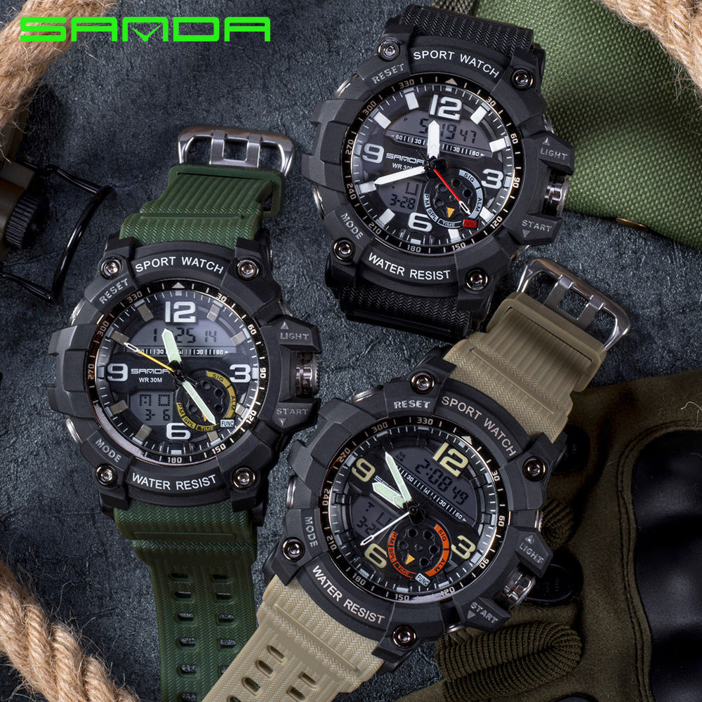NEW Sport Analog-Digital Watch For Men and Woman  Waterresistant 50M Professional Waterproof Quartz Large Dial Military Wristwatches  With Night Mode
