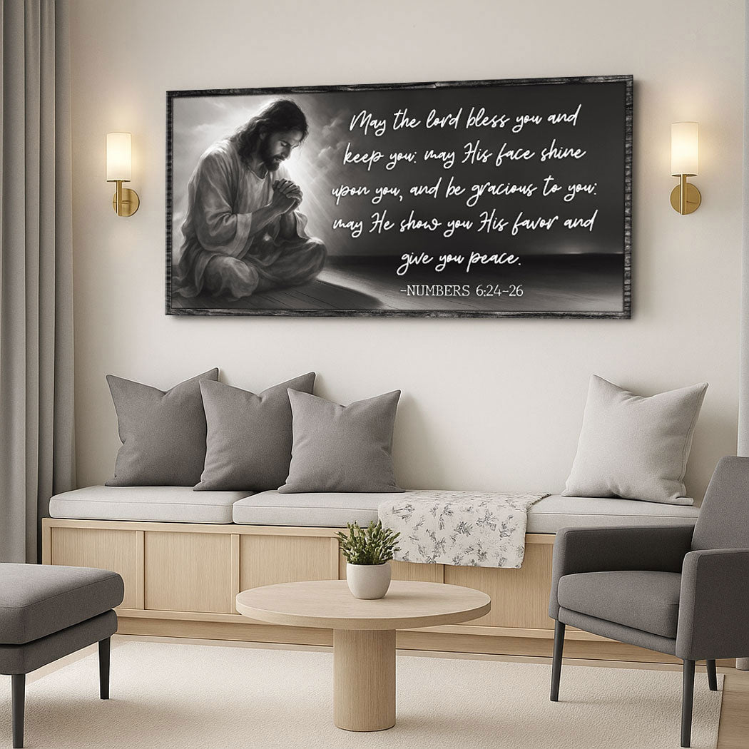 Canvas faith sign featuring Numbers 6:24-26 with a blessing message, designed by Tailored Canvases.