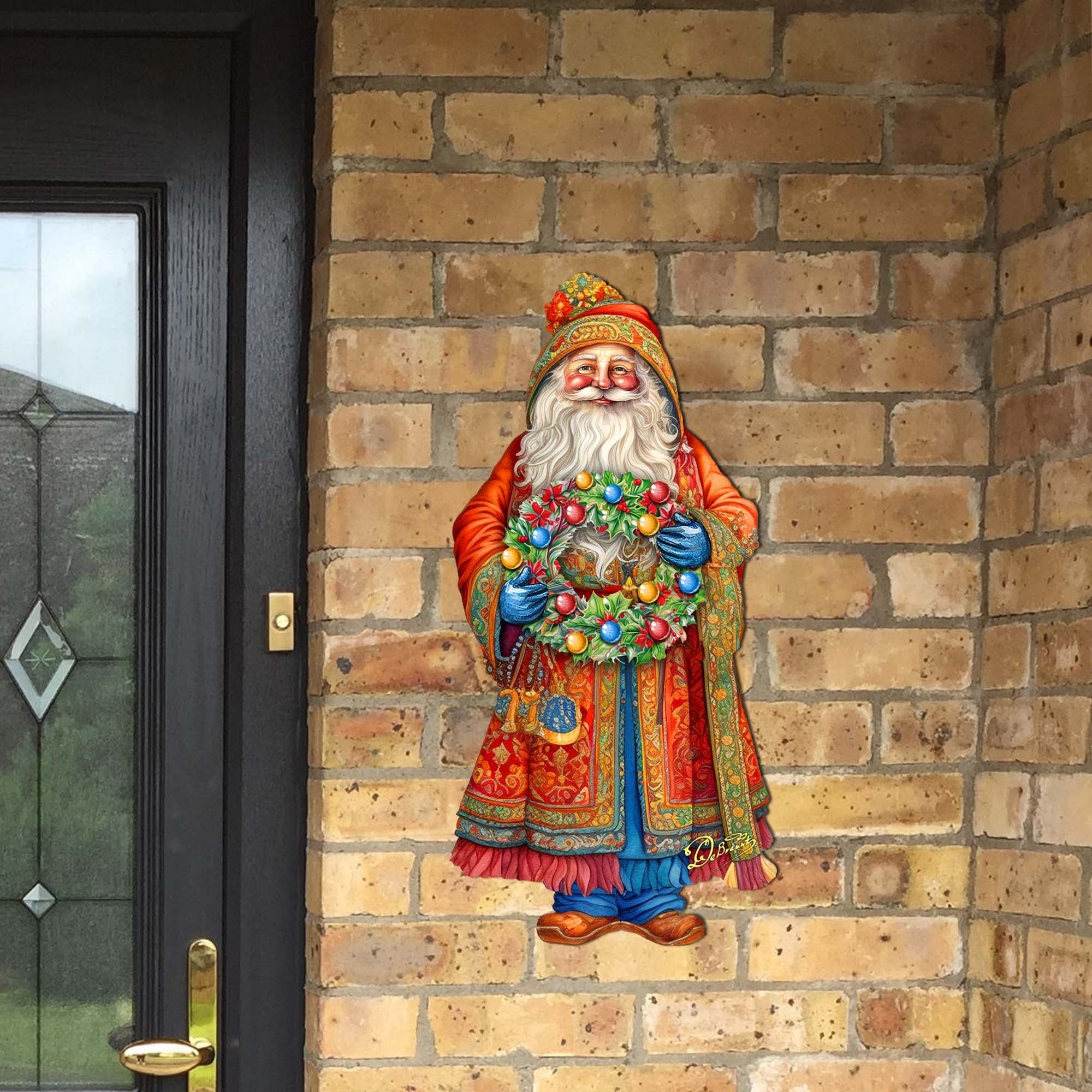 Santa's Wreath of Joy Holiday Door Decor by G. Debrekht - Christmas Santa Snowman Decor - 8691402H