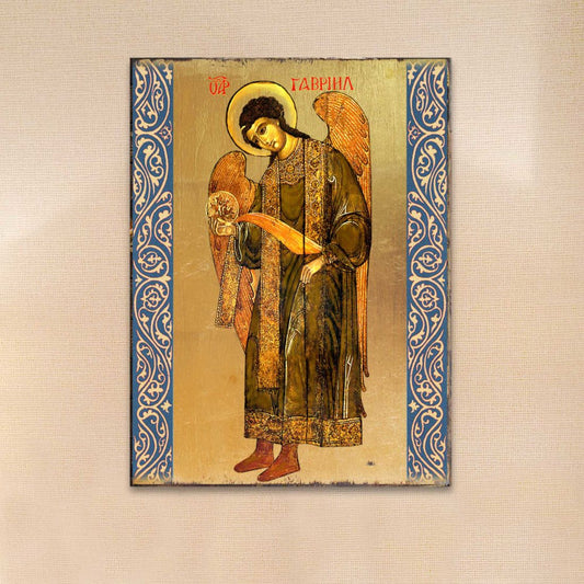 Saint Gabriel the Archangel Wooden Gold Plated Religious Christian Sacred Icon - Inspirational Icon Decor - 85041