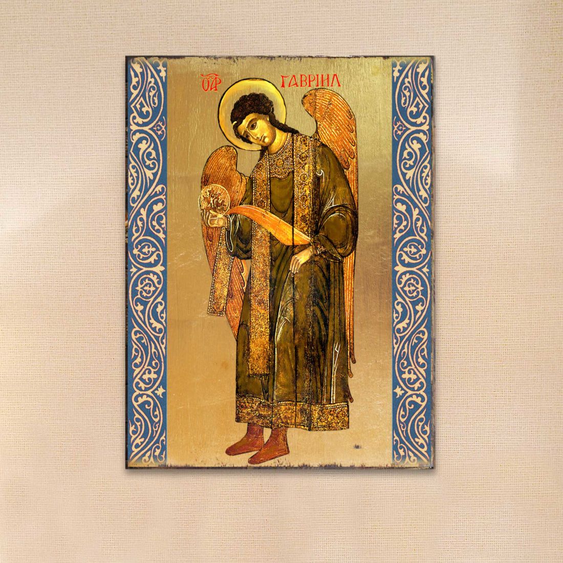Saint Gabriel the Archangel Wooden Gold Plated Religious Christian Sacred Icon - Inspirational Icon Decor - 85041