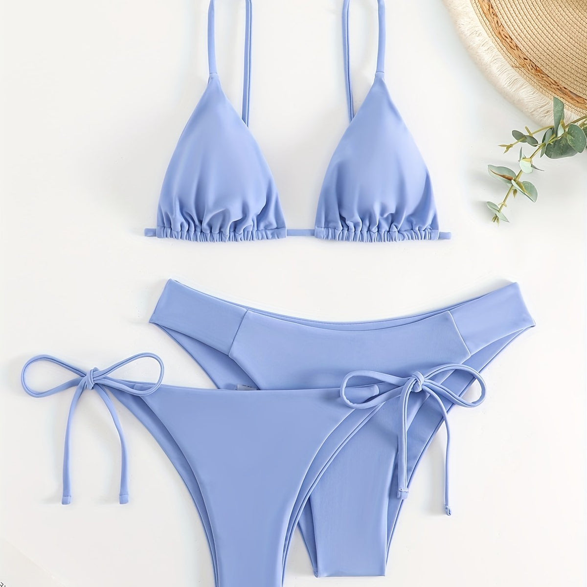 Essential Edge 3-Piece Bikini Set for Women – Solid Color High-Cut Triangle Top Two-Style Bottoms with Side Lace-Up Design & Quick-Drying Comfort – Versatile Women's Swimwear for Summer Pool Beach & Travel